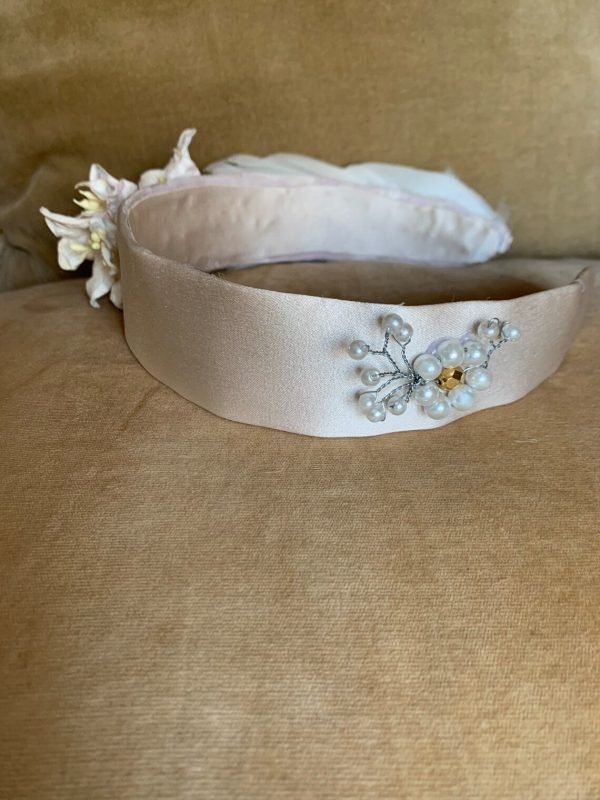 Diadema de seda Nude Novia / invitada / Comunión - Imagen 2