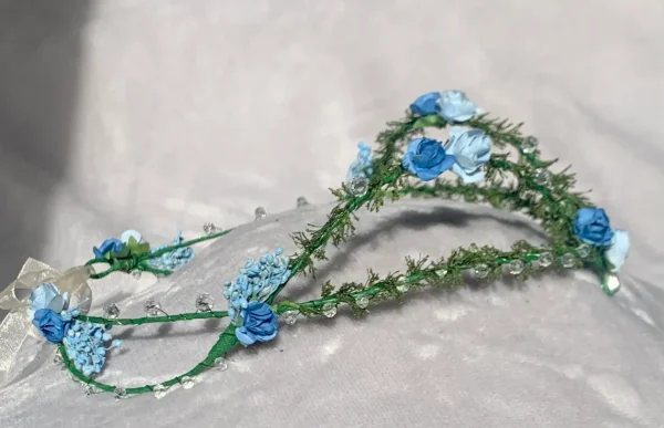 Corona de flores serie Elf/  azul/ comunión/ boda/ arras/  Tiara de hada / Corona de flores élfica - Imagen 3
