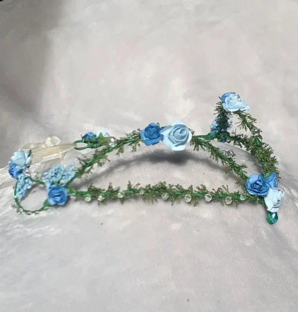 Corona de flores serie Elf/  azul/ comunión/ boda/ arras/  Tiara de hada / Corona de flores élfica - Imagen 4