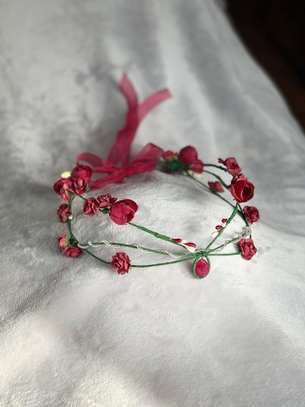 Corona de flores serie Elf/  rojo/ comunión/ boda/ arras/ Tiara de hada corona de flores élfica 2