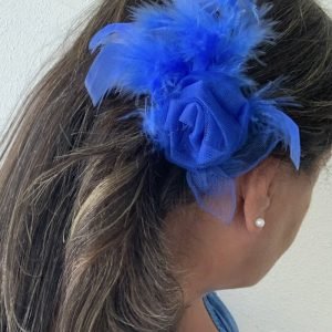 Tocado / peineta / azul eléctrico/ plumas