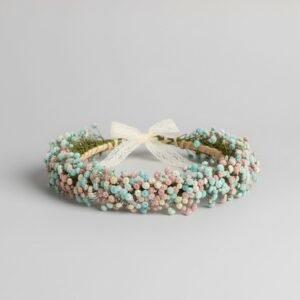 corona de paniculata azul, rosa y nude